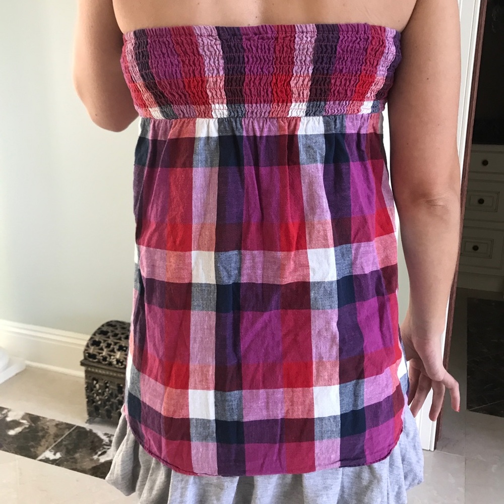 Cute strapless plaid top with elastic back SMALL - Picture 4 of 7